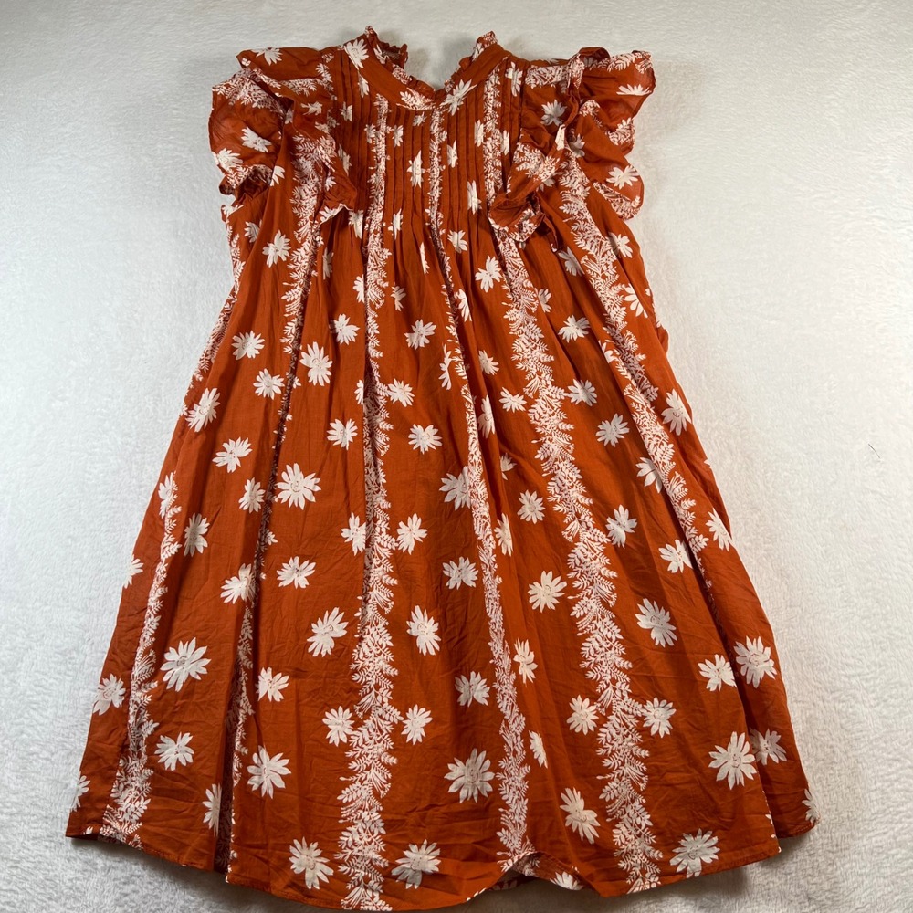 J. Marie Womens Rust Orange Floral Pintuck Ruffle Mini Dress Small IM5144